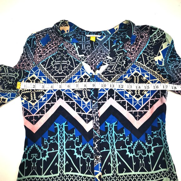 Anthropologie Leifsdottir Blue Geometric Print 100% Silk Blouse Size 2 Summer - Picture 9 of 10